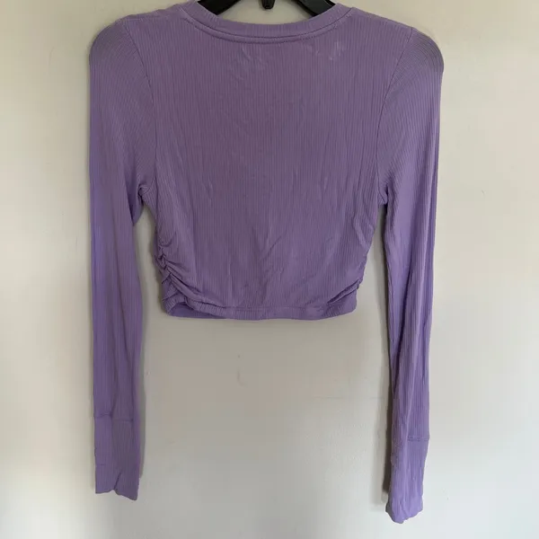 Offline by Aerie Purple Ribbed‎ Ruched Side Cropped Long Sleeve Top Small - Image 8