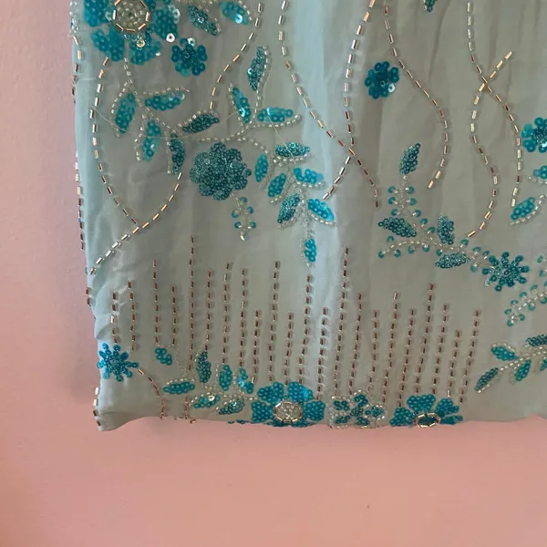 Blue Allover Beaded Sequin Maxi Skirt Resort Vacation Glam Women's size Medium - Image 4