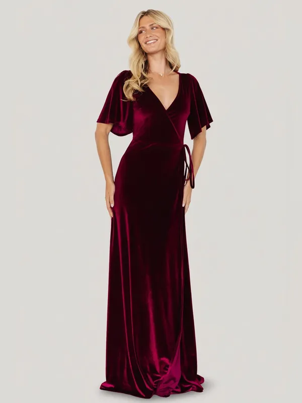 Baltic Born Meghan Velvet Short Sleeve Wrap Maxi Dress Red Large Romantic Goth - Image 3
