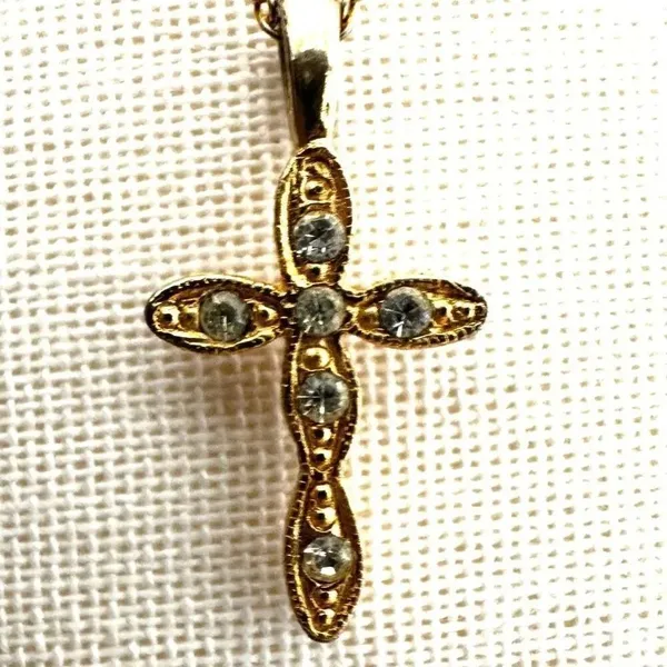 Gold tone faux diamond cross pendant necklace - Image 9