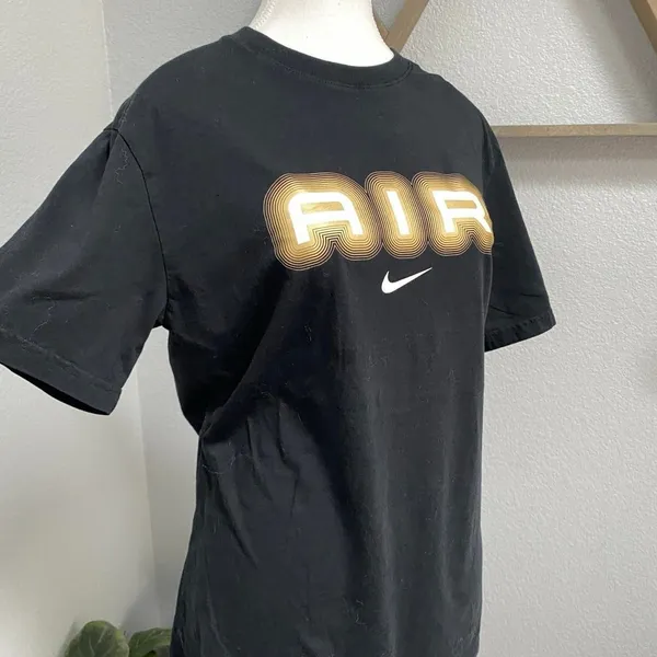 Nike Black White Swoosh Gold Air Short Sleeve Tee Shirt Grunge Alt Streetwear - Image 2