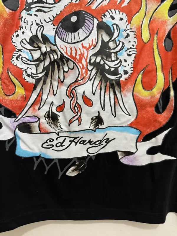 Ed Hardy Black Tiger Flames T-Shirt size S unisex - Image 3
