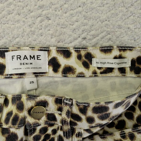 FRAME Ali High Rise Cigarette Jeans Leopard Print Beige‎ Women's 25 Skinny Mob - Image 7
