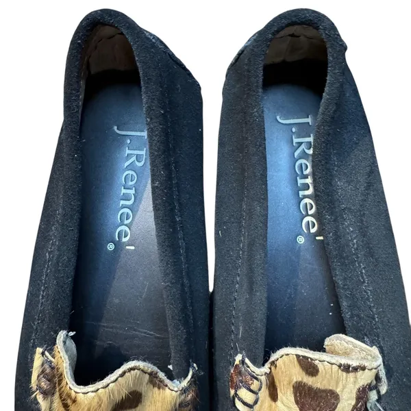 J Renee‎ Shoes Womens Size 7.5 Black Avalon Leopard Calf Hair Driving Loafers - Image 3