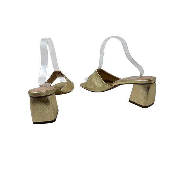 FARYL by Farylrobin Pip Metallic Gold Leather Block Heel Sandals Size 9 - Image 9