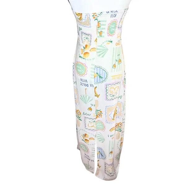 Paper Heart Strapless Fruit Print Maxi Dress Size XL Resort Vacation Linen Boho - Image 16