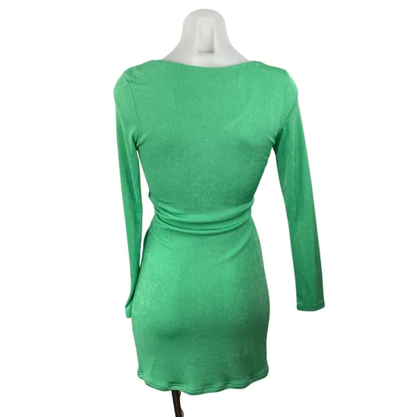Superdown Women's Green Long Sleeve Plunge Ring Tie Mini Bodycon Dress Size M - Image 4