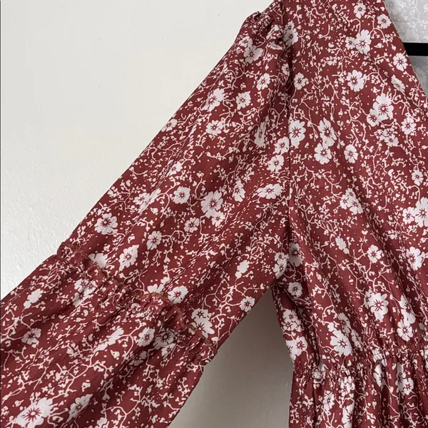Floral V-Neck Long Sleeve Dress brown rust floral xxl - Image 3