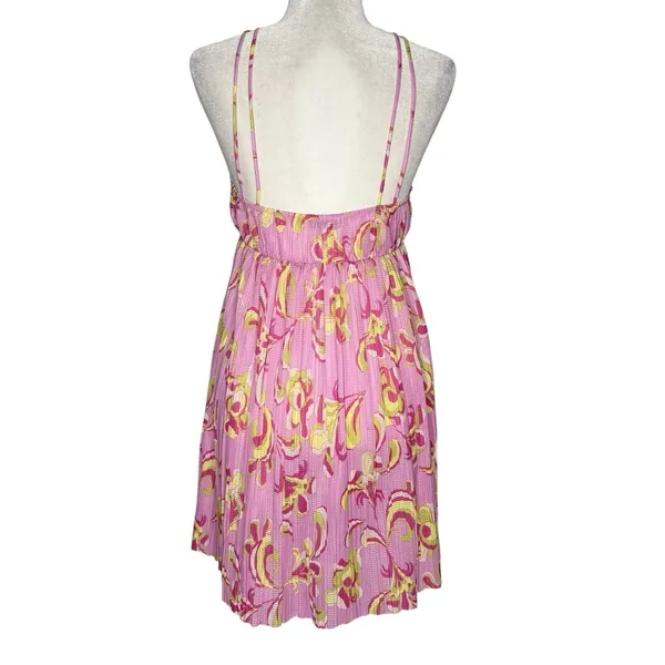 Zara Mini Swing Babydoll Dress M Pink Pleated Backless Gathered Bust‎ Sundress - Image 5