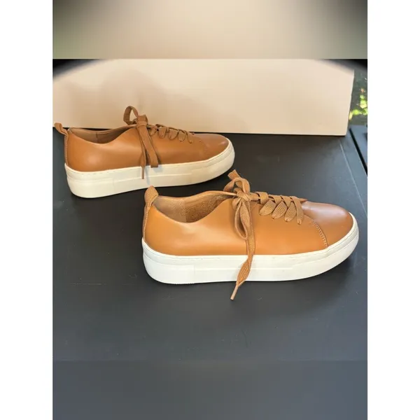 Women’s Tan Platform Leather Sneakers - Image 5