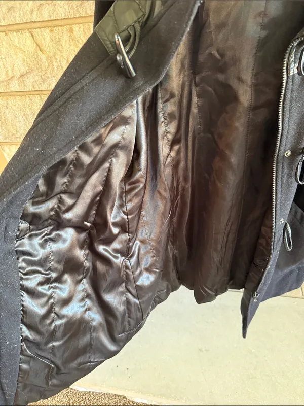 Excelled Collection Lined Wool/Polyester Coat Faux Leather Black 1X - Image 11