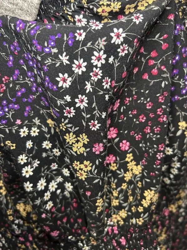 No Boundaries Juniors Women Smocked Peasant Top Shirt Black Floral L Boho - Image 5