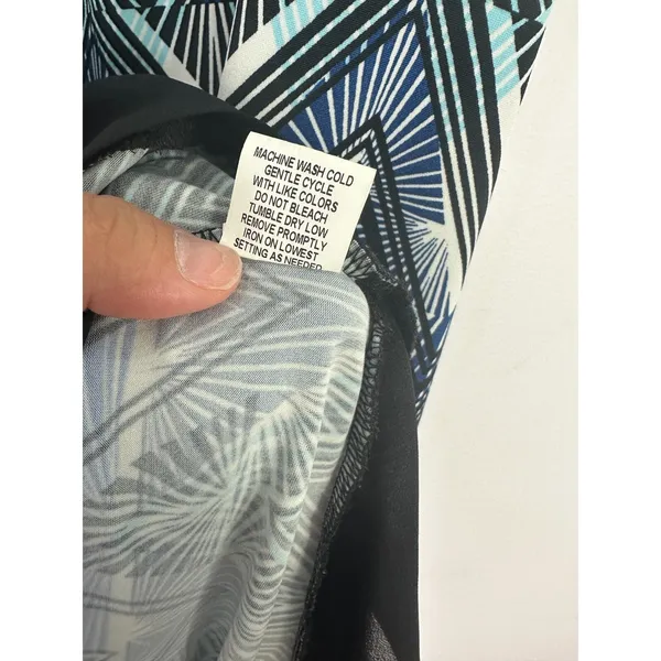 Notations Sleeveless Maxi Dress Womens Plus 1X Blue Geometric Hi Low Boho Resort - Image 7
