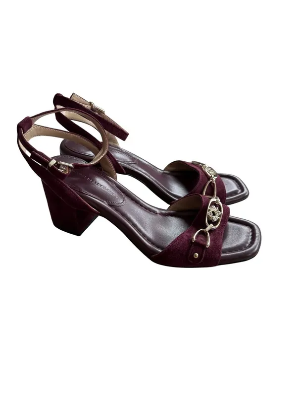 WHITE HOUSE BLACK MARKET Burgundy Suede Ankle Strap Sandals Heels Size 6.5 - Image 5