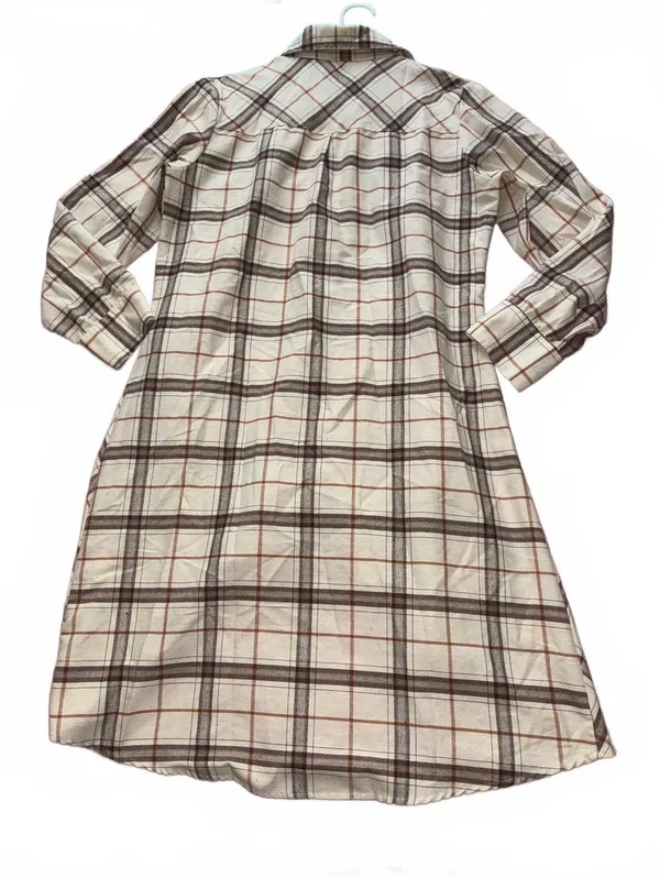 Asymmetrical Hem Plaid Long Sleeve Shirt Dress Tunic Flannel Style - Image 5