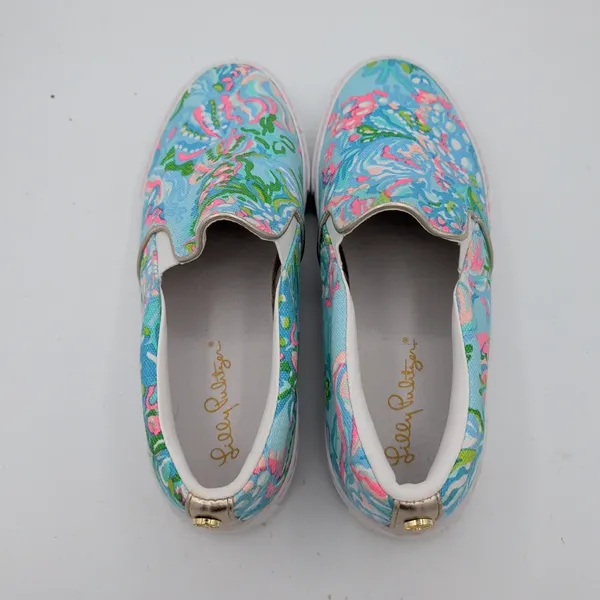 Lilly Pulitzer Julie Slip On Sneakers Womens 7.5M Tropical Floral Blue Pink m‎ - Image 6