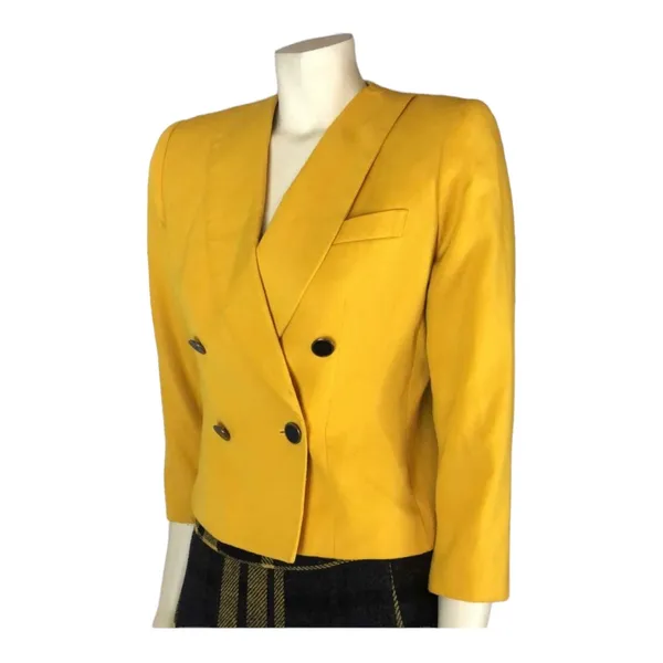Vintage PETITE SOPHISTICATE yellow double breasted power blazer size 2 - Image 7