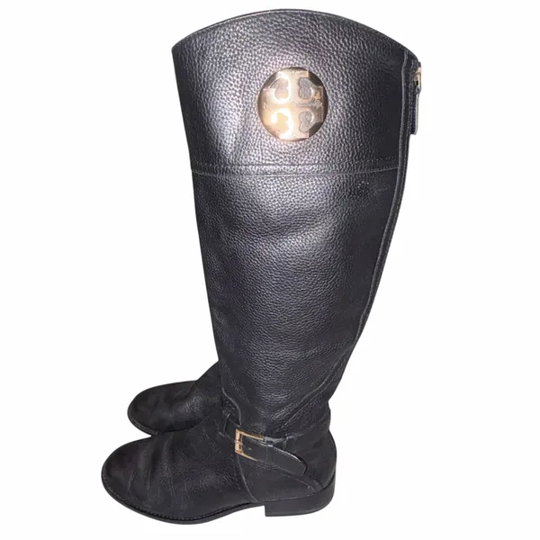 Tory Burch Black Pebbled Leather Teresa Tall Riding Boots Shoes 6 - Image 3