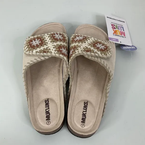 Muk Luks‎ NWT Crochet Top Slide Sandals Size 7 - Image 4