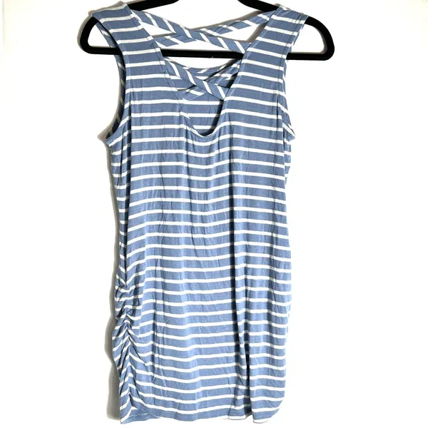 Loveappella Maternity Tank Top Woman Medium Blue Striped Crisscross Back Rayon - Image 2