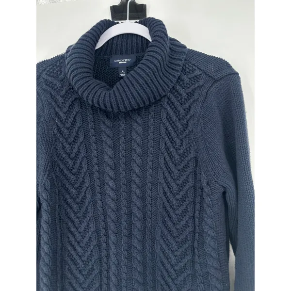 Lands‎ End Drifter Blue Cableknit Turtleneck Sweater Womens Large Fisherman - Image 3