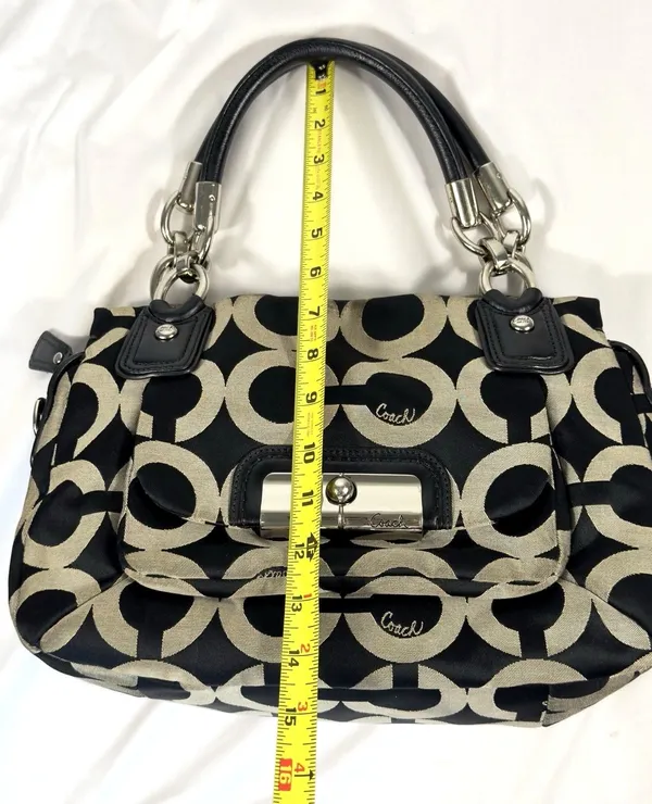 Coach Kristin 16779 Op Art Signature Y2K Satchel Black Khaki Leather Bag - Image 16
