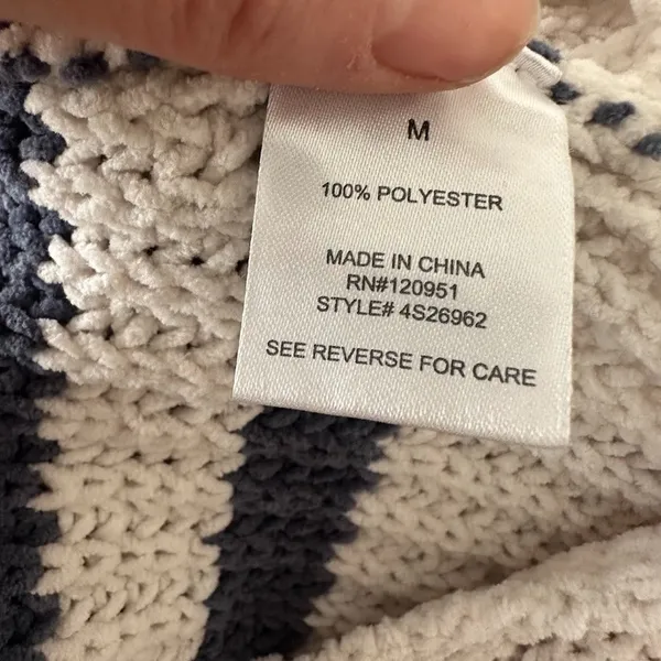 Pink Rose Striped Sweater Womens Medium Cropped‎ Pullover Oversized Ivory Bluec - Image 8