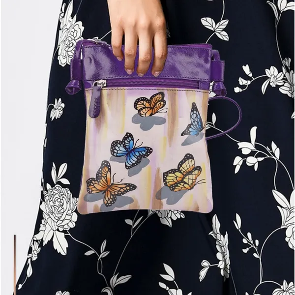 VIVID SUKRITI Purple Traditional Butterfly Pattern Hand‎ Painted Genuine Leather - Image 2