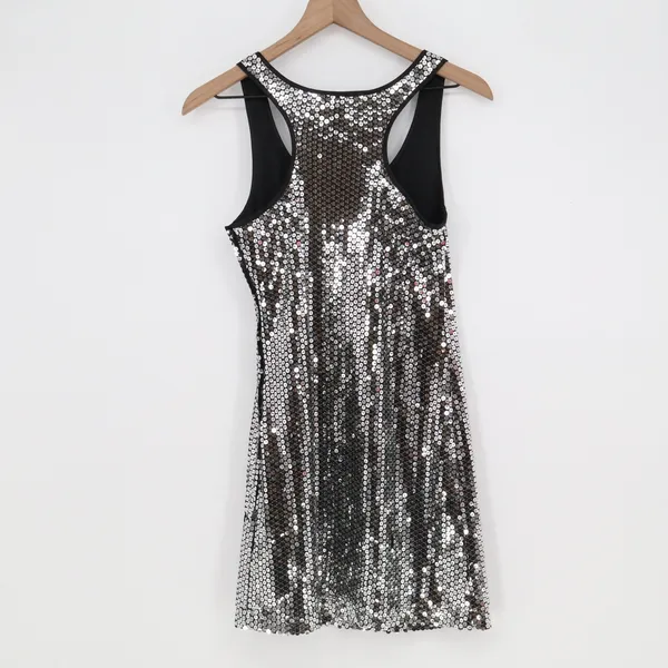 H&M Dress Womens 4 Sequin Racerback Mini Silver Black Shimmer Good - Image 9