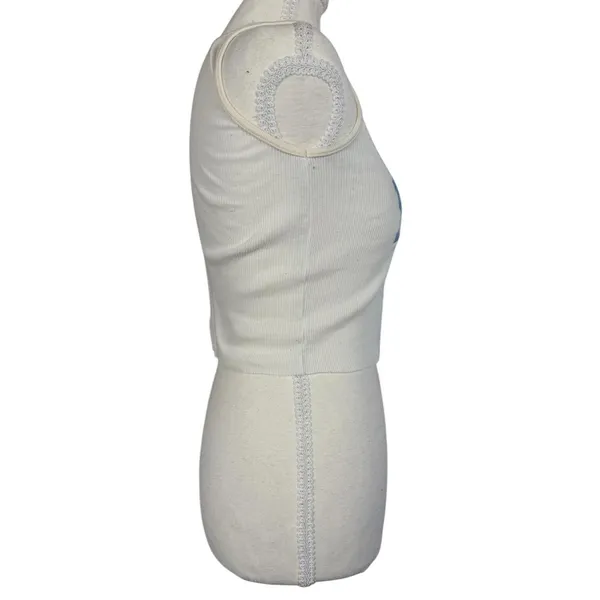 Italia Ribbed Crop Tank Top Womens One Size Cream Blue Graphic Made in Italy Y2K - Image 7