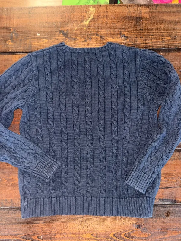 Lands’ End Navy Cable Knit Sweater M 10-12 100% Cotton Collegiate Preppy - Image 5