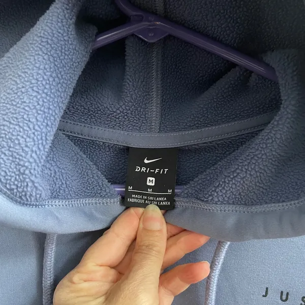 Nike Hoodie Women Medium Blue Gray Athleisure Just Do It Dri-FIT Fleece Pullover - Image 4