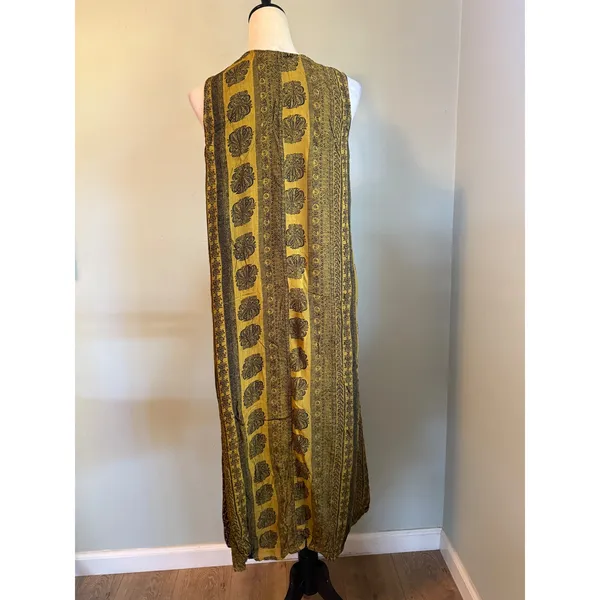 René Derhy patchwork Maxi Dress Mustard Leopard Flora vintage boho whimsigoth L - Image 5