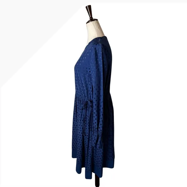 Sandro Polka Dot Poplin Dress Women Small Blue Bell‎ Sleeve Pleated Retro Luxury - Image 6
