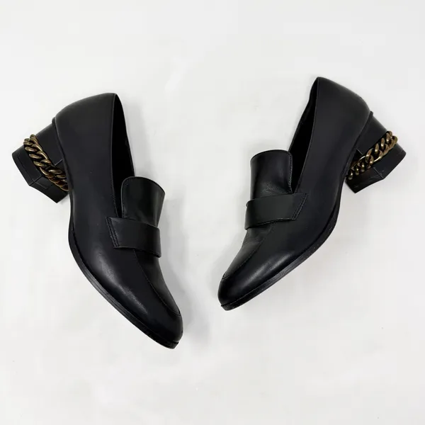 [Kurt Geiger London] Black Raquel Block Heel Leather Loafers Chain Sz 39 US 8.5 - Image 9