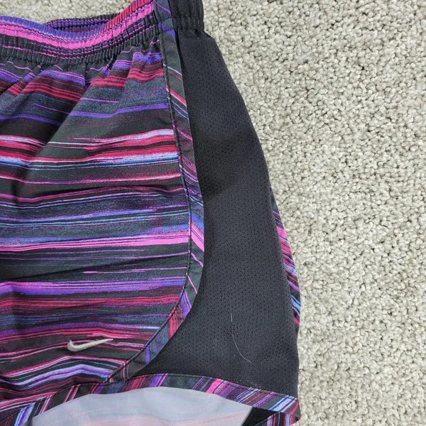 Nike Dri Fit Womens Tiempo Running Shorts L Black Pink Purple Stripes Athletic - Image 5