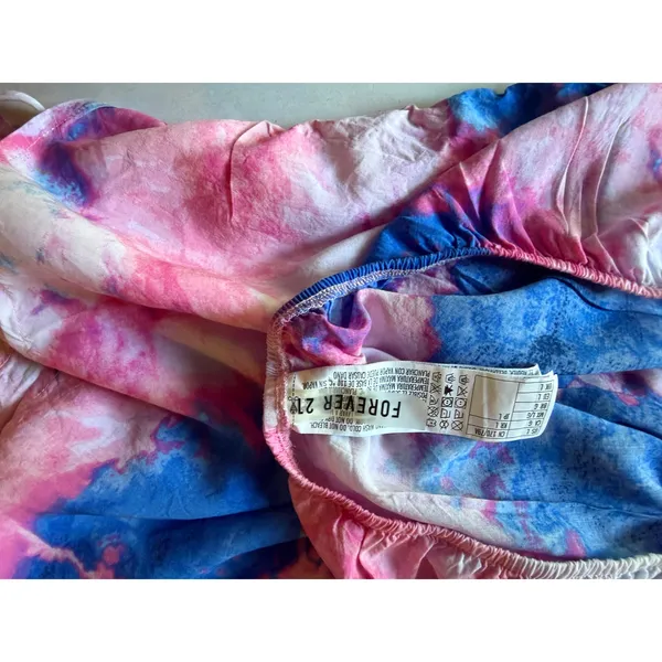 Forever 21 Tie Dye Strapless Romper Cover Up Pink Blue Rayon Size Large - Image 7
