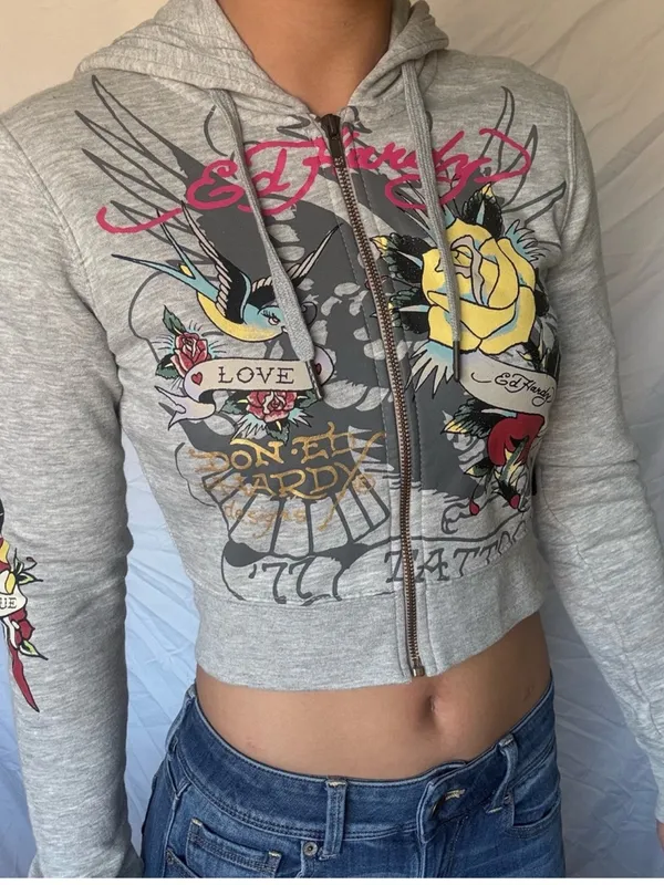 Ed Hardy Rose and Sword Full Zip Hoodie XS - Image 9