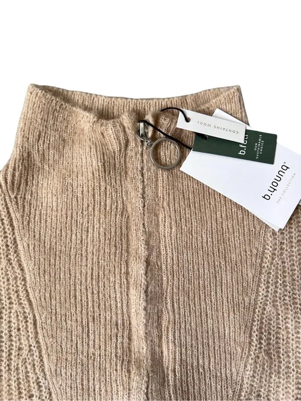 B.young Zip Tan Mock Neck Sweater Dress | Large NWT - Image 4