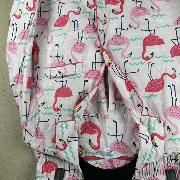 The Company Store Pajama Set Women Medium Pink Poplin Flamingo Long Sleeve Pants - Image 3