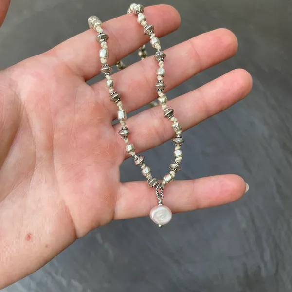 classic silver stone beaded necklace - Image 4