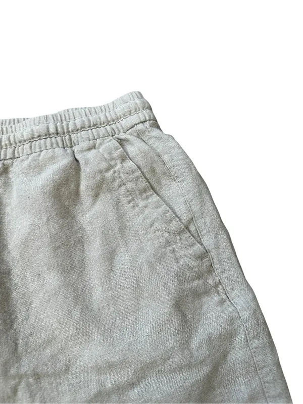 Old Navy Womens Medium Khaki Linen Blend Shorts Elastic Waist Summer Coastal - Image 2
