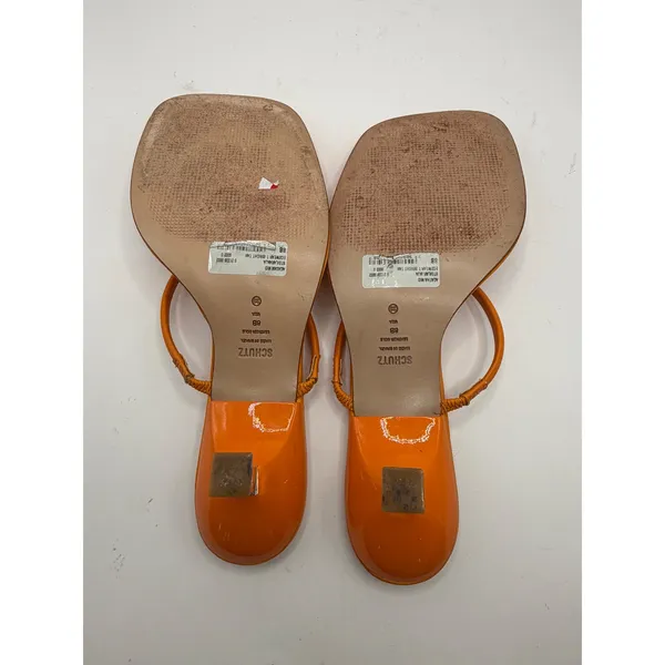 Schutz Agatha Sandal Women 8 Orange Strappy Slip On Kitten Heel Square Toe - Image 9