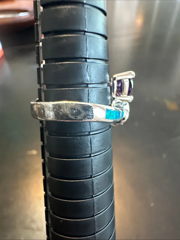 Sterling Silver Purple Amethyst & Crystal Swirl Ring with Teal Accents- Size 7 - Image 3