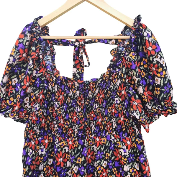 BeachLunchLounge 26G Floral Smocked Midi Dress Square Neck‎ Tie Back Size XL - Image 4