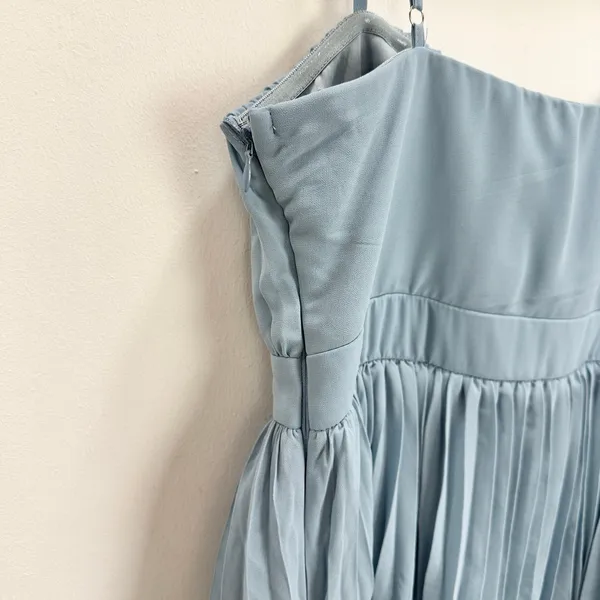 Lulus Jehona Dusty Blue Pleated Tiered Maxi Dress Long Formal A Line Small NWT - Image 9