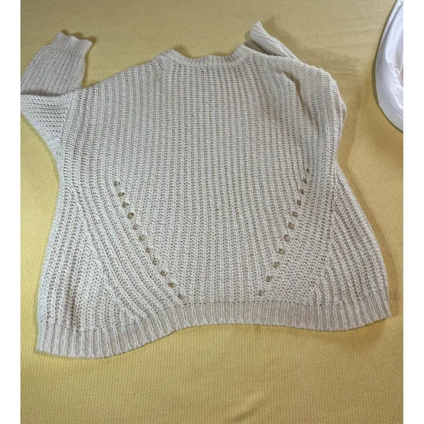 American Eagle Crochet Knit Sweater XL Cream Chunky Textured Open Weave - Image 2