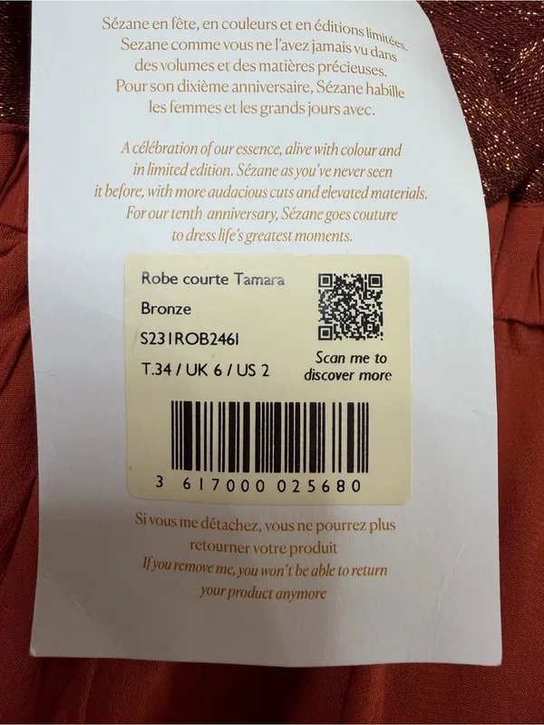 Sézane Tamara Dress in Bronze size 34 US 2 NEW $245 - Image 9