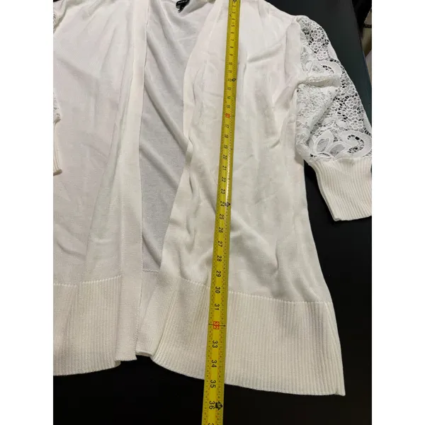 Torrid White Lace Sleeve Open Front Cardigan Plus Size 3 3X Longline Sweater - Image 3