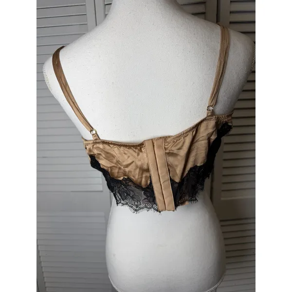Victoria Secret Very Sexy Satin Rose Lace Trim Bralette XL Black Champagne NWT - Image 5